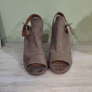 Women's Taupe Peep-Toe Ankle Boots